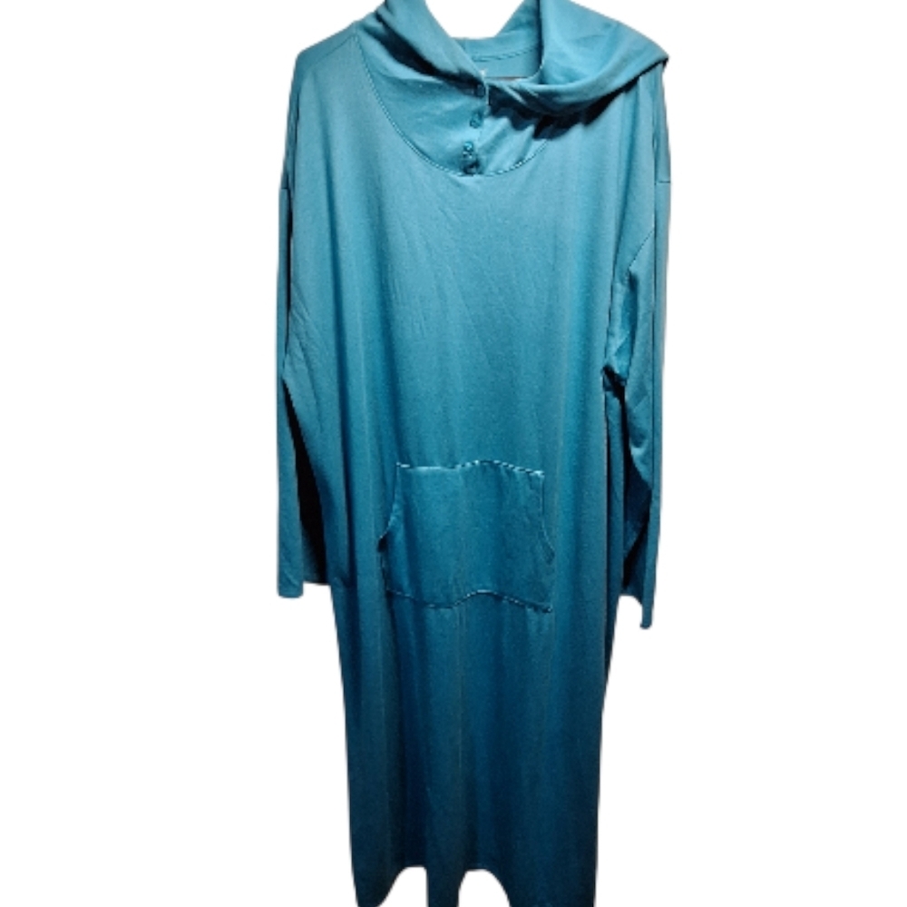 Comfort Code Teal Blue Hoodie Long Sleeve Nightgown 3X